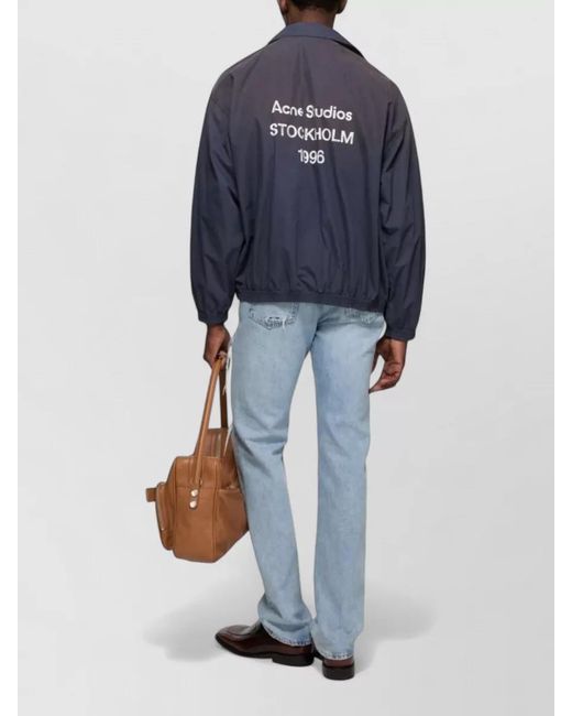 Acne Blue Short Cotton Jacket High Neck Cuffs Hem for men