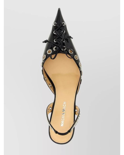 Mach & Mach Metallic Leather Crystal-Embellished Slingback Pumps