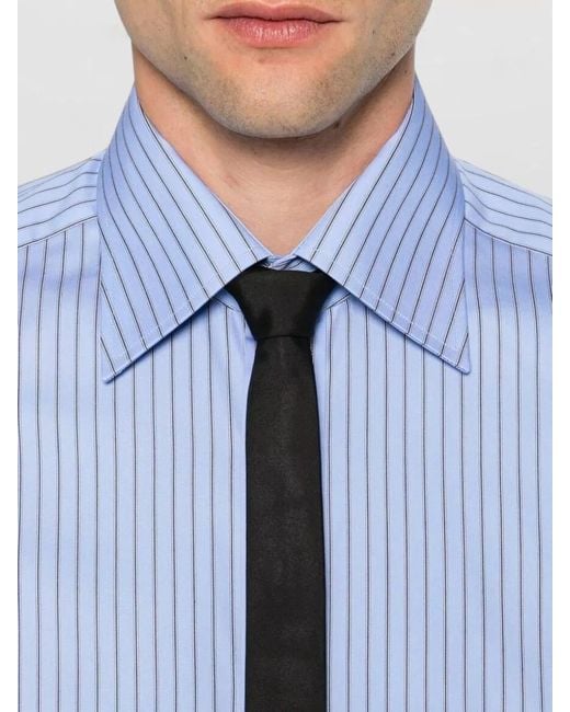 Tom Ford Blue Cotton Shirt Vertical Stripe Tailored Fit for men