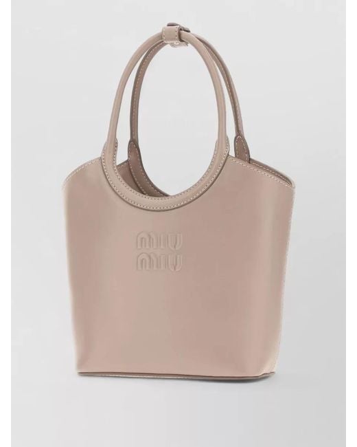 Miu Miu Natural Ivy Leather Tote Bag Double Handles