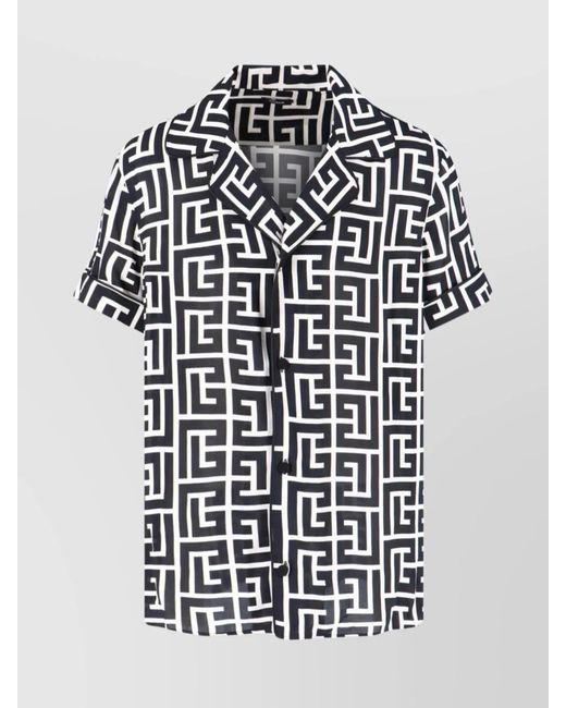 Balmain Black Monogram Print Relaxed Fit Short Sleeve Pajama Shirt for men