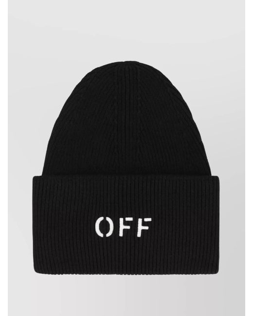 Off-White c/o Virgil Abloh Black Logo Wool Beanie Turn-Up Brim for men