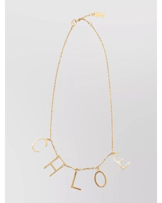 Chloé White Brass Logo-Pendant Necklace
