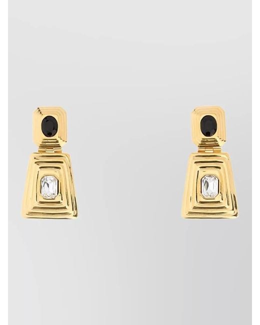 Alessandra Rich Metallic Metal Earrings Stone Duo Geometric Design