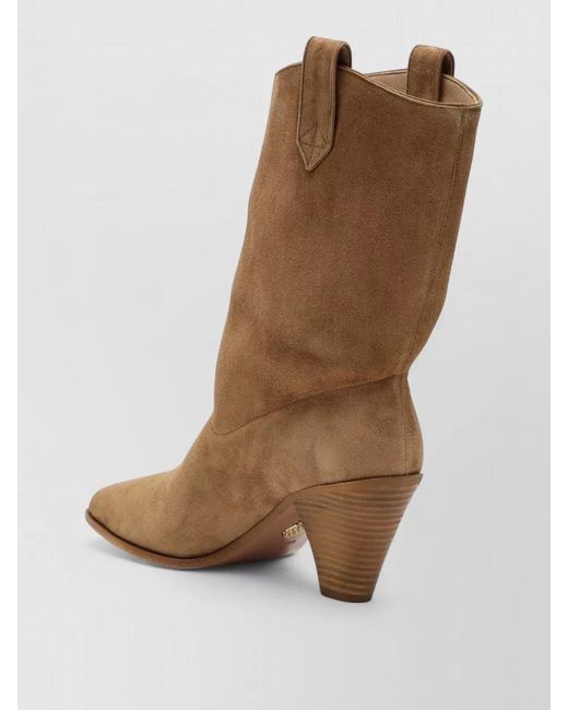 Aquazzura Brown Suede Pointed Toe Boots Pull Tabs Heel