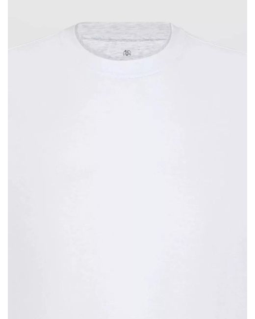Brunello Cucinelli White Cotton Double Layer Crew Neck T-Shirt for men