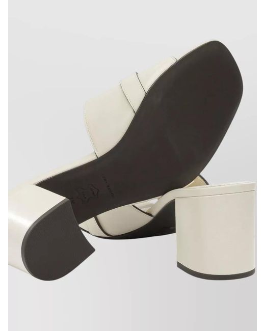 Tory Burch Natural Block Heel Mules Metal Accent Open Toe