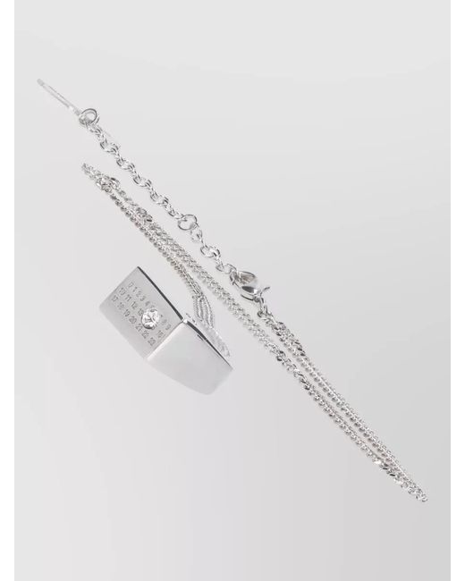 MM6 by Maison Margiela White Adjustable Chain Link Necklace Pendant Detail