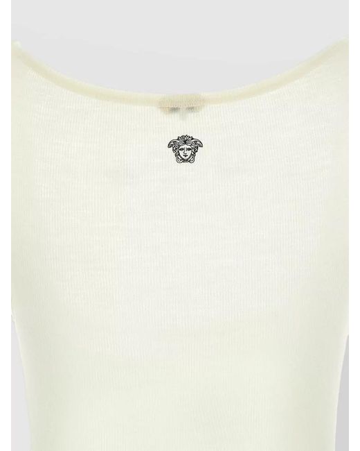 Versace Natural La Medusa Scoop Neck Ribbed Top