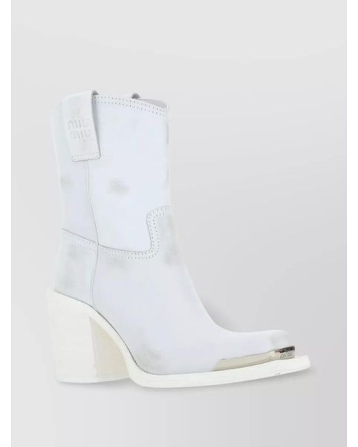 Miu Miu White Square Toe Leather Boots