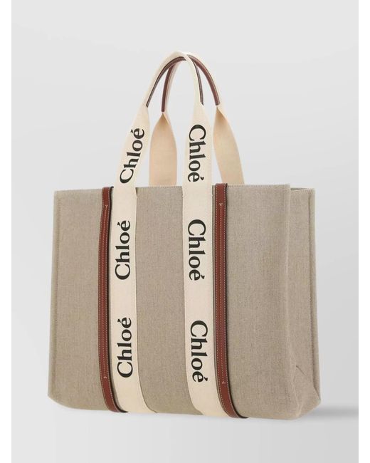 Chloé Natural Woody Large Linen Tote Bag