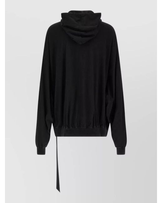 Rick Owens Black Hooded Sweater Kangaroo Pocket Ribbed Trims for men