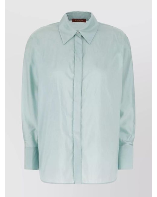 Max Mara Blue Shiny Buttons Silk Blend Shirt