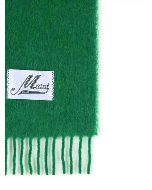 Marni Green Soft Alpaca Blend Scarf With Fringed Edges for men