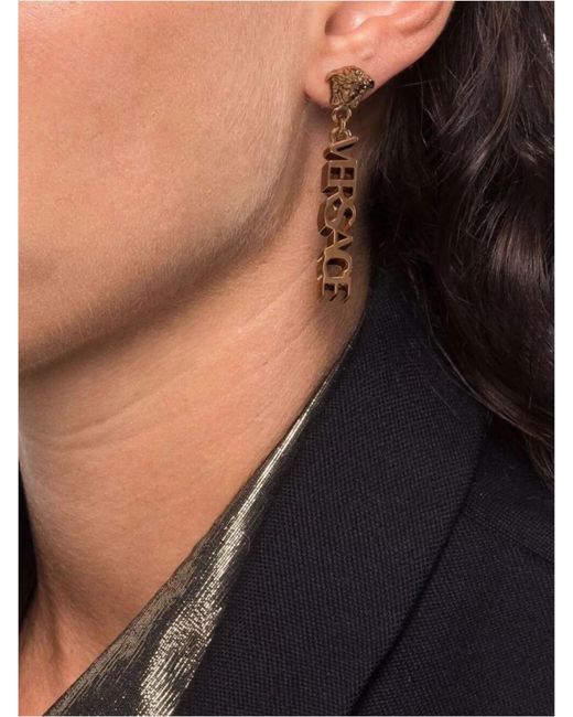 Versace Natural Logo Drop Earrings