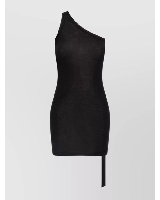 Rick Owens Black One Shoulder Tank Top With Asymmetric Hem