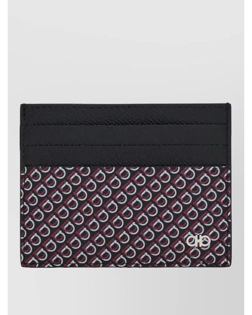 Ferragamo Gray Hammered Calf Leather Card Holder for men