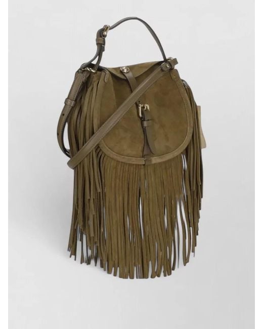 Etro Green Suede Shoulder Bag Fringe Strap Handle