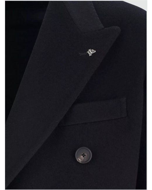 Tagliatore Blue Structured Double-Breasted Long Jacket for men