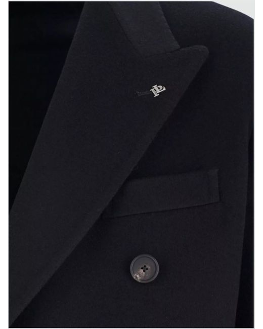 Tagliatore Blue Structured Double-Breasted Long Jacket for men