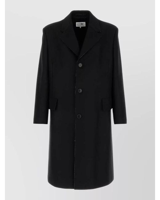 MM6 by Maison Margiela Black Long Wool Blend Coat Single Breasted for men