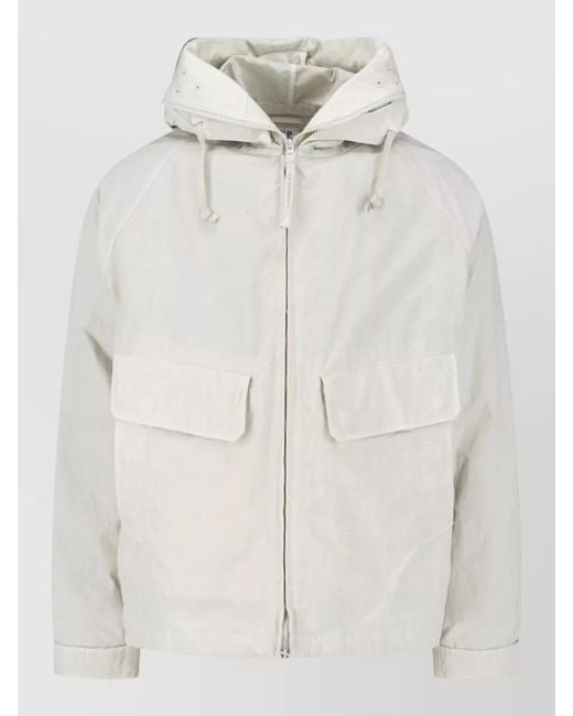C P Company White Straight Hooded Coat Buttons Front Pockets for men