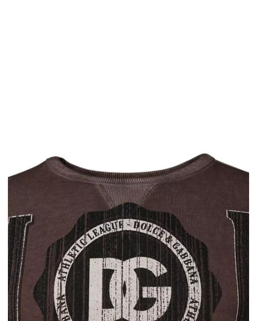 Dolce & Gabbana Brown Cotton Logo Print Crew Neck Sweatshirt for men