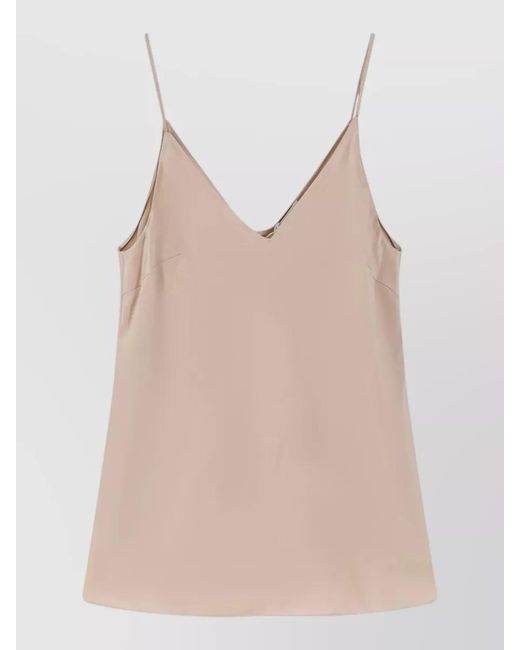 Brunello Cucinelli Natural Silk V-Neck Sleeveless Top
