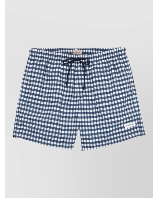 Woolrich Blue Checkered Swim Shorts Elastic Waistband Pockets for men