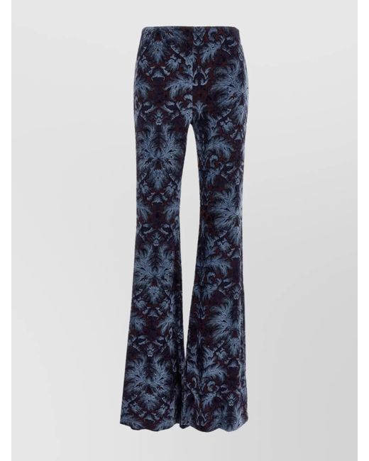 Etro Blue Velvet Floral Flared High-Waist Trousers