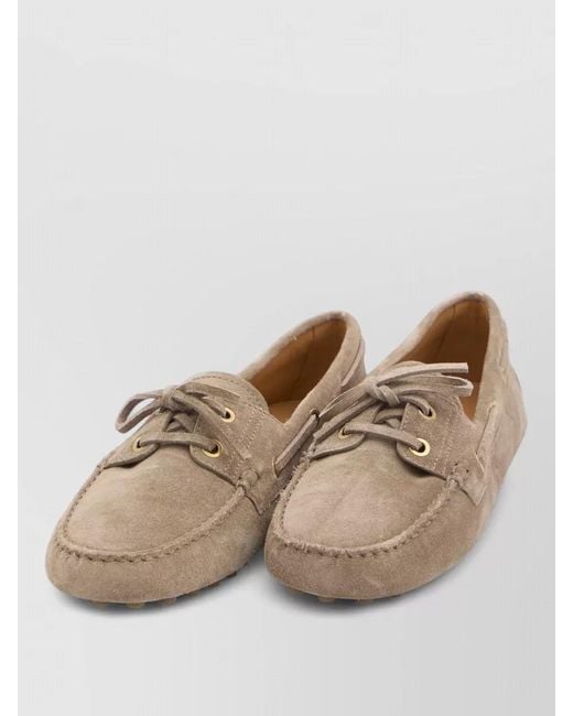 Tod's Natural Suede Gommino Boat Loafer Shoes