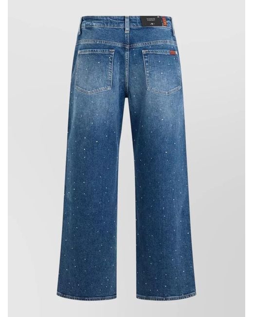 7 For All Mankind Blue High Rise Wide Leg Embellished Denim Jeans