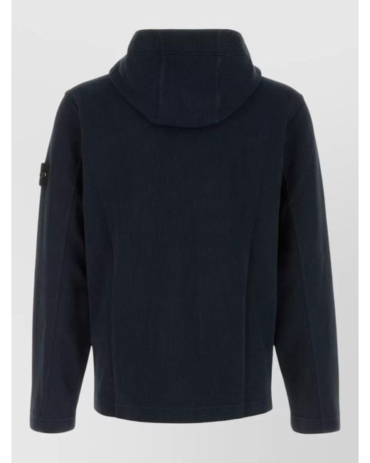 Stone Island Blue Ribbed Hooded Zip Cotton Sweatshirt for men