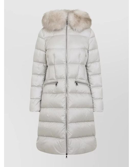 Moncler Gray Boedic Long Coat Detachable Hood Fur Trim