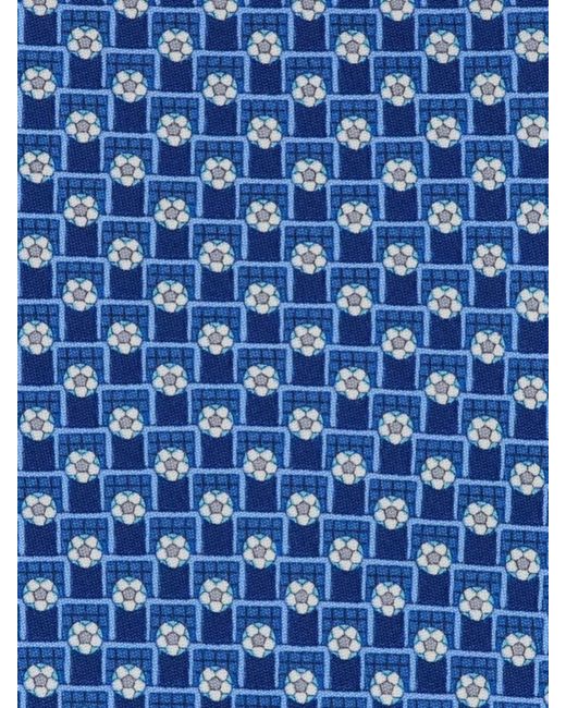 Ferragamo Blue Torneo Silk Tie Soccer Goal Motif for men