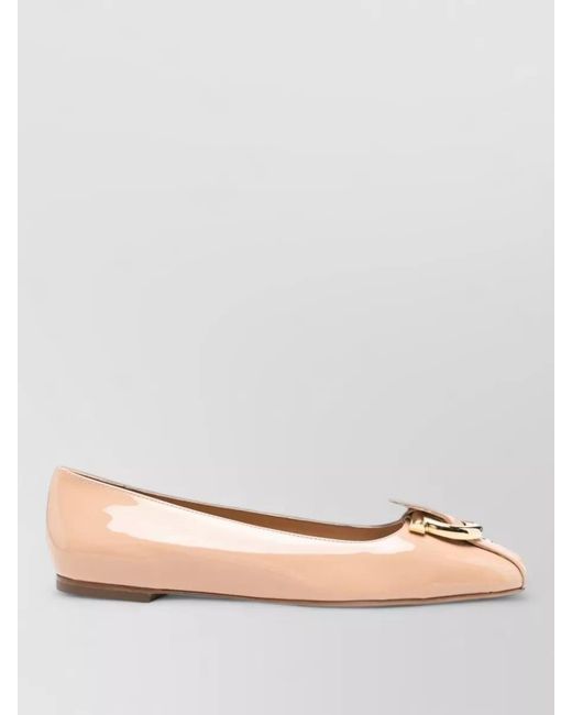 Ferragamo Pink Leather Ballerina Shoes Tone Buckle