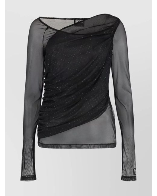 Versace Jeans Couture Black Gathered Tulle Blouse