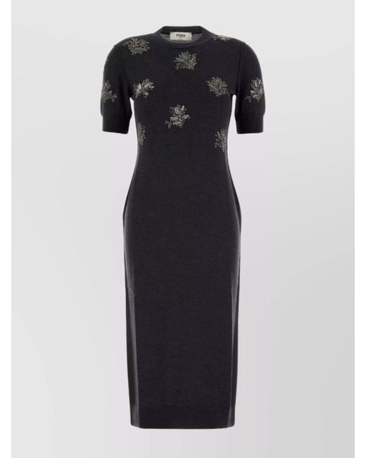 Fendi Black Slim-Fit Wool Midi Dress