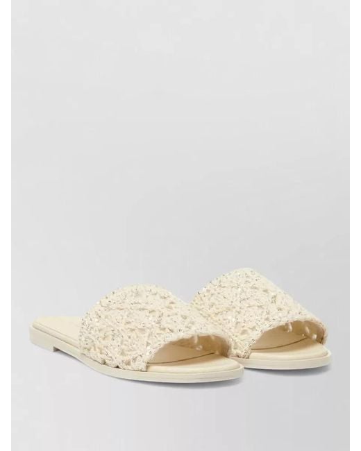 Fabiana Filippi Natural Crochet Detail Flat Sole Open Toe Slides