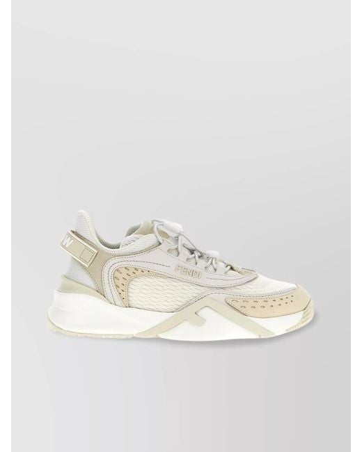 Fendi Natural Mesh And Suede Low-Top Sneakers