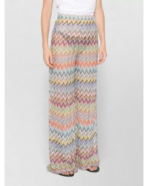 Missoni White High Waist Flared Trousers Summer Zigzag Pattern