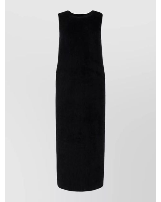 Uma Wang Black Dress Round Neckline Sleeveless Textured Back Slit