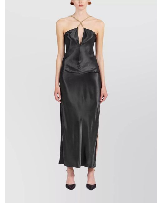 Ferragamo Black Satin Cutout Twisted-Strap Sleeveless Top