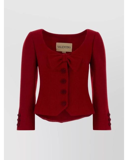Valentino Garavani Red Wool Tweed Cropped Jacket