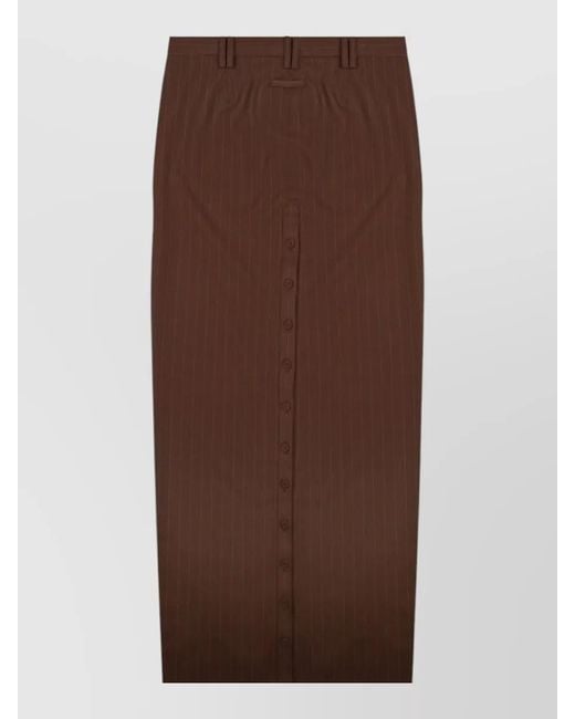 Jean Paul Gaultier Brown Pinstripe Midi Skirt Belt Loops Buttons