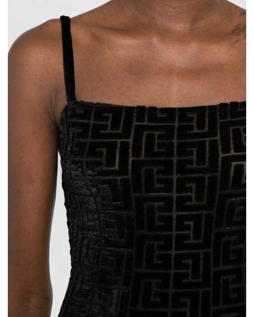 Balmain Black Monogram Dress Fitted Silhouette Floor Length