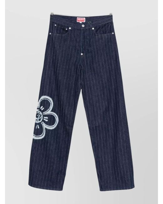 KENZO Blue Relaxed Fit Pinstripe Floral Trousers for men