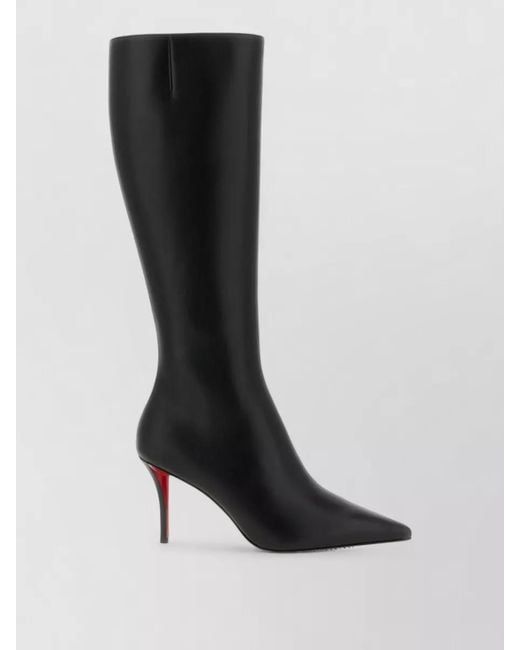 Christian Louboutin Black Calfskin Leather Knee-High Stiletto-Heel Boots