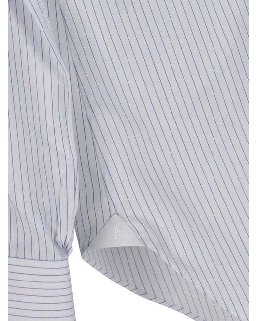 Barba Napoli White Striped Button Down Collar Long Sleeve Shirt for men
