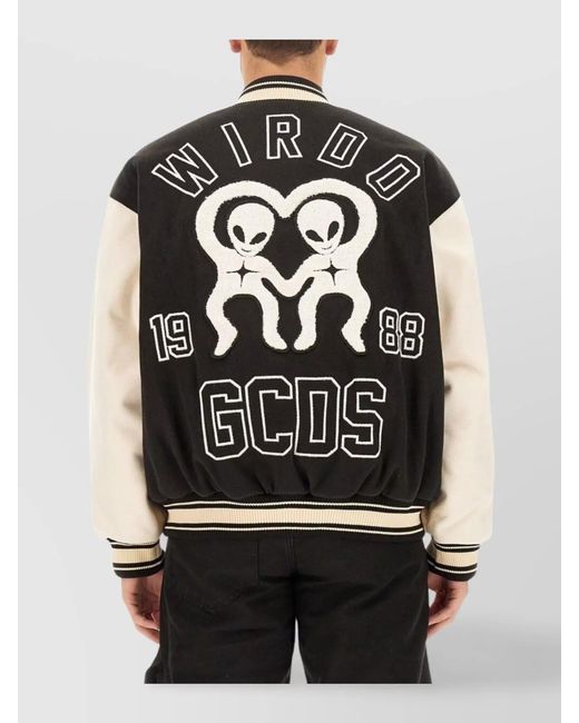 Gcds Black Varsity Bomber Jacket for men